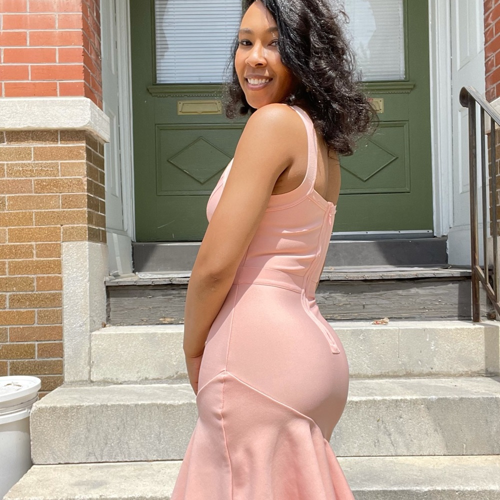 Pink Ruffle Hem Mini Bandage Dress - Picture 14 of 17